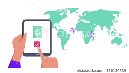 Image of world map over hands using tablet Image of world map over hands using tablet 116180889