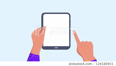 Image of hands using tablet with travel icons 116180931
