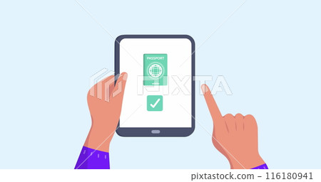 Image of hands using tablet with travel icons Image of hands using tablet with travel icons 116180941