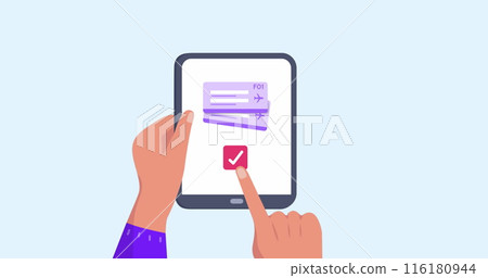 Image of hands using tablet with travel icons Image of hands using tablet with travel icons 116180944