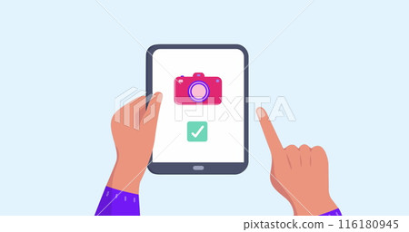 Image of hands using tablet with travel icons Image of hands using tablet with travel icons 116180945