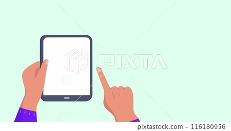 Image of travel icons over hands using tablet 116180956