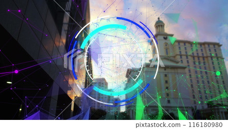 Holographic globe displaying over cityscape, blending technology with urban life Holographic globe displaying over cityscape, blending technology with urban life 116180980
