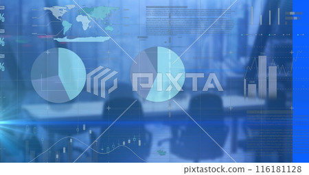 Image of data processing over empty office Image of data processing over empty office 116181128