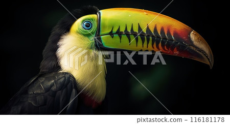 Keel-billed Toucan portrait in nature. Generative AI Keel-billed Toucan portrait in nature. Generative AI 116181178