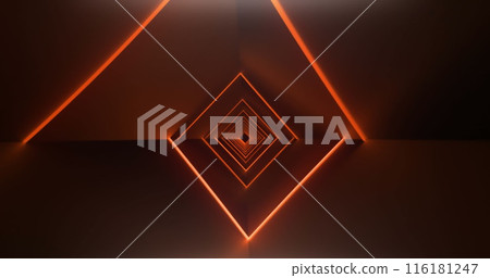 Orange light lines forming geometric shapes on dark background Orange light lines forming geometric shapes on dark background 116181247