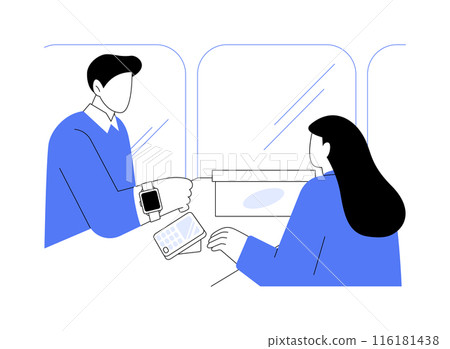 Paying with smartwatch isolated cartoon vector illustrations. Paying with smartwatch isolated cartoon vector illustrations. 116181438