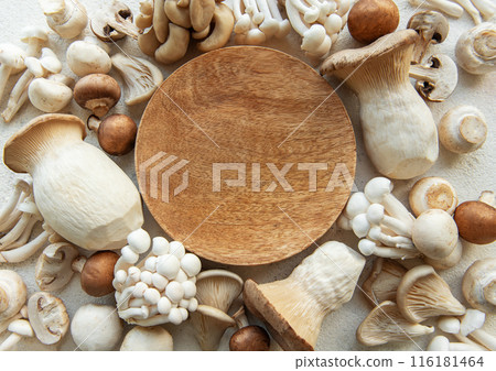 Assortment of various raw mushrooms Assortment of various raw mushrooms 116181464