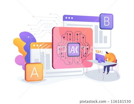 A-B Testing and AI-Refined Marketing abstract concept vector illustration. 116181530
