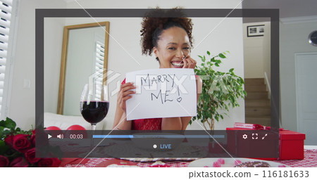 Image of image interface over african american woman having image call 116181633