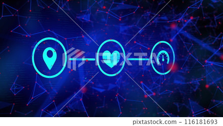 Image of icons with network of connections and data processing 116181693