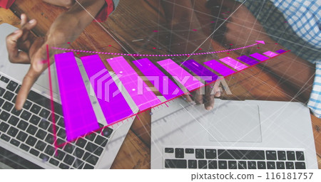 The financial statistics recording with arrow pointing down over white grid on black background repr 116181757