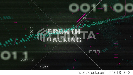 Image of growth hacking text, data processing over circuit board 116181860
