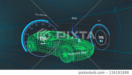 Image of 3d model of car with digital interface and data processing Image of 3d model of car with digital interface and data processing 116181898