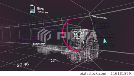 Image of 3d model of car with digital interface and data processing Image of 3d model of car with digital interface and data processing 116181899