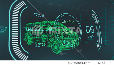 Image of 3d model of car with digital interface and data processing 116181902
