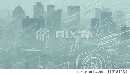 Image of financial data processing over cityscape Image of financial data processing over cityscape 116181984