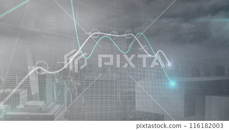 Image of financial data processing over cityscape Image of financial data processing over cityscape 116182003