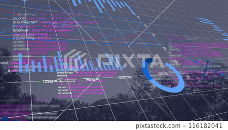 Image of financial data processing over landscape 116182041