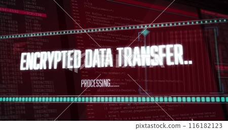 Image of data processing and text over screen 116182123