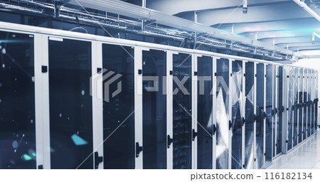 Image of data processing and plexus networks against computer server room 116182134