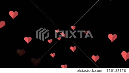 Image of red heart icons floating against copy space on black background 116182158