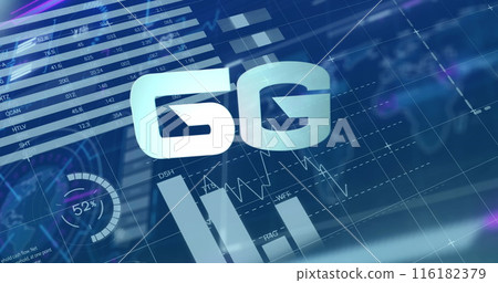 Image of 6g text over lens flares and infographic interface against map and globe Image of 6g text over lens flares and infographic interface against map and globe 116182379