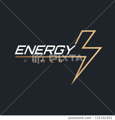 Thunderbolt Energy Power Logo design with modern and dynamic style of golden lightning symbol on dark background 116182401