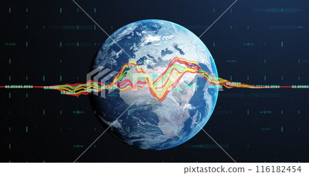 Image of data processing over globe against blue background 116182454