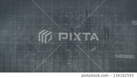 Image of changing numbers, security chain icon and network of connections on grey background 116182593