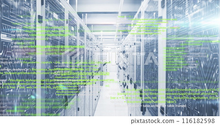 Image of programming languages and illuminated abstract lines moving on data server systems Image of programming languages and illuminated abstract lines moving on data server systems 116182598