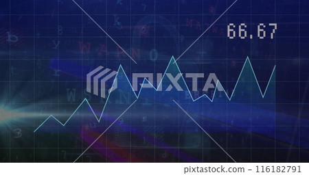 Blue and purple hues dominating background, numbers and graphs overlaying 116182791