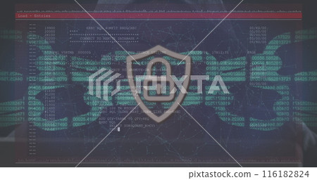 A young Caucasian professional analyzing digital data on screen 116182824