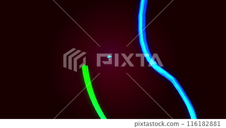 Image of blue, green, orange and red light trails and heart shape on black background Image of blue, green, orange and red light trails and heart shape on black background 116182881