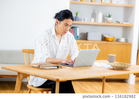 Middle man using a personal computer Middle man using a personal computer 116182982