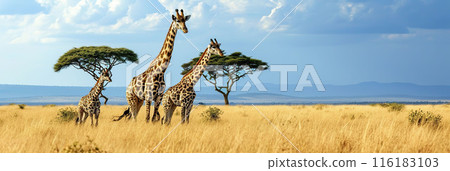 AI-generated item. Giraffes in the wild. Nature background. 116183103