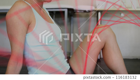 Image of red spots over caucasian male massage therapist with female patient Image of red spots over caucasian male massage therapist with female patient 116183132