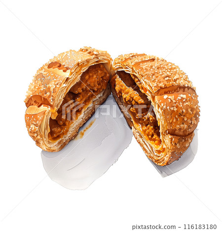 白色背景咖哩麵包的水彩插圖 116183180