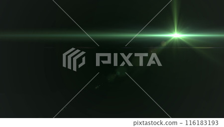 Green light beam crossing dark background, creating lens flare Green light beam crossing dark background, creating lens flare 116183193