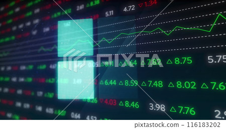Image of stock market over glowing squares 116183202