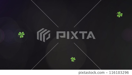 Image of light spots and clovers over black background 116183296