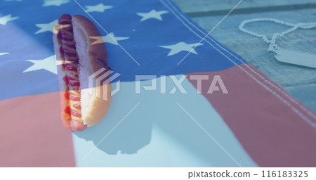 Image of usa flag over hot dogs 116183325