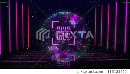 Image of qr code over scope scanning and globe 116183351
