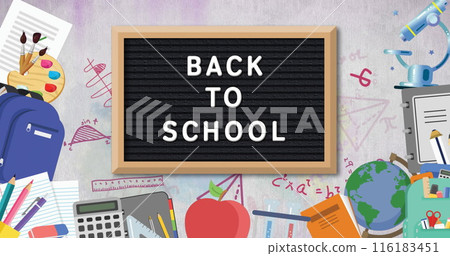 Image of back to school text over school supplies 116183451