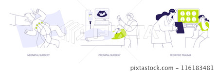Pediatric surgery abstract concept vector illustrations. 116183481