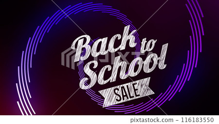 Image of back to school over violet spiral and black background 116183550