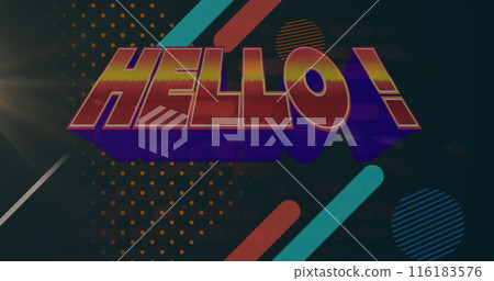 Image of hello over lines on black background 116183576