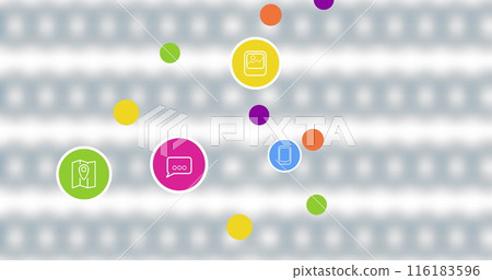 Image of social media icons over white background with blurred circles Image of social media icons over white background with blurred circles 116183596