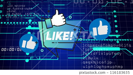 Image of media icons and shapes over data processing 116183635