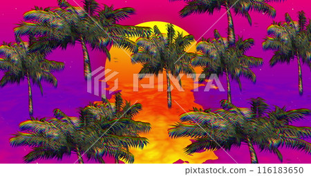 Image of palm trees over sea and sun Image of palm trees over sea and sun 116183650